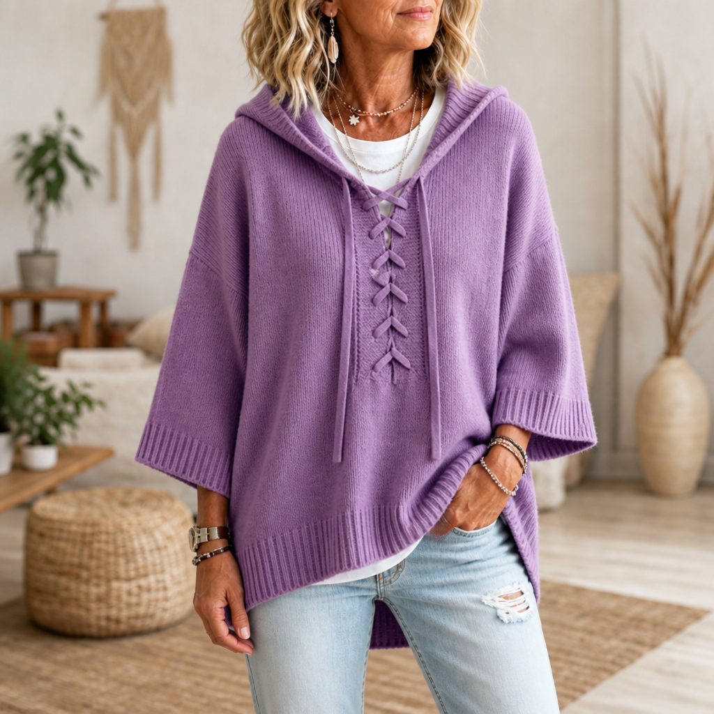 Modern casual-tröja med huva och snörning för dam
