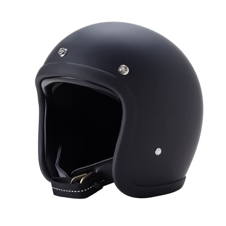 Unisex lågprofil vintage motorcykelhjälm i matt svart färg från sidan