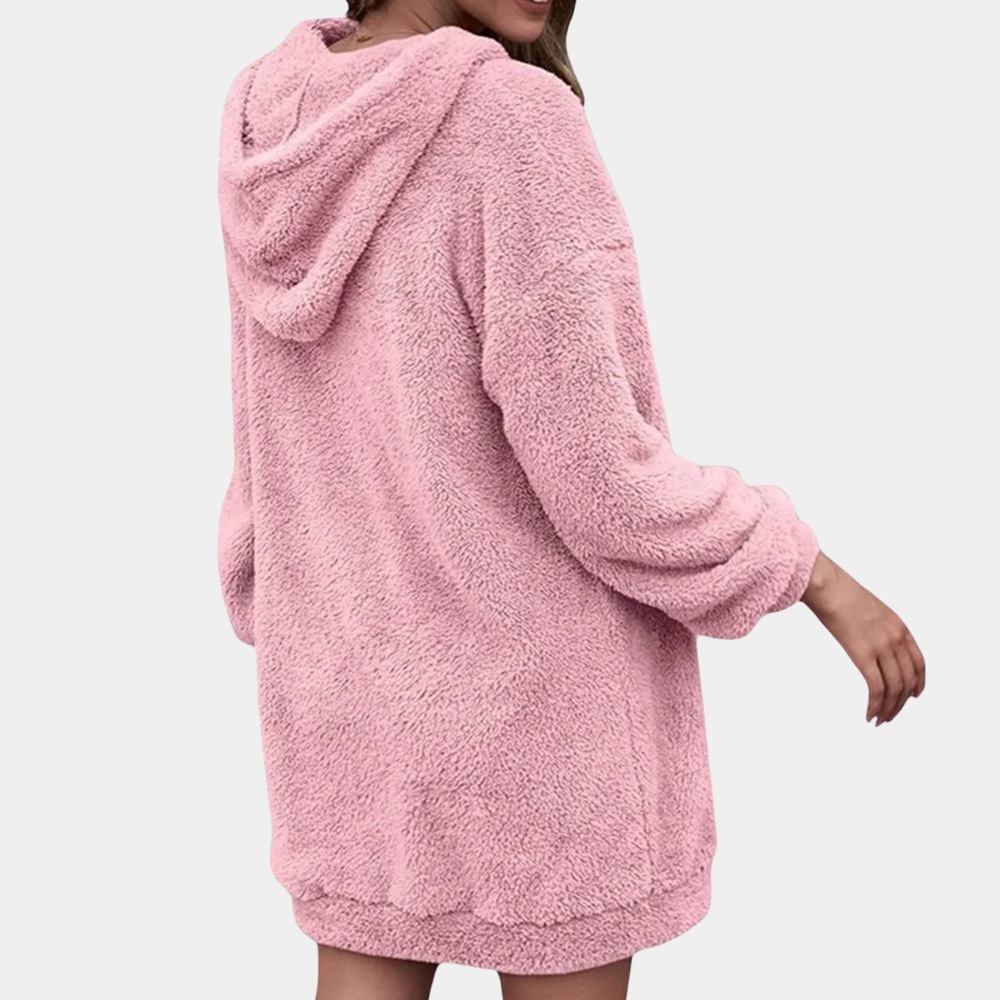 Rosa damjacka med dragkedja, varm hoodie fleece för höst och vinter. Perfekt bekväm vardagsjacka.