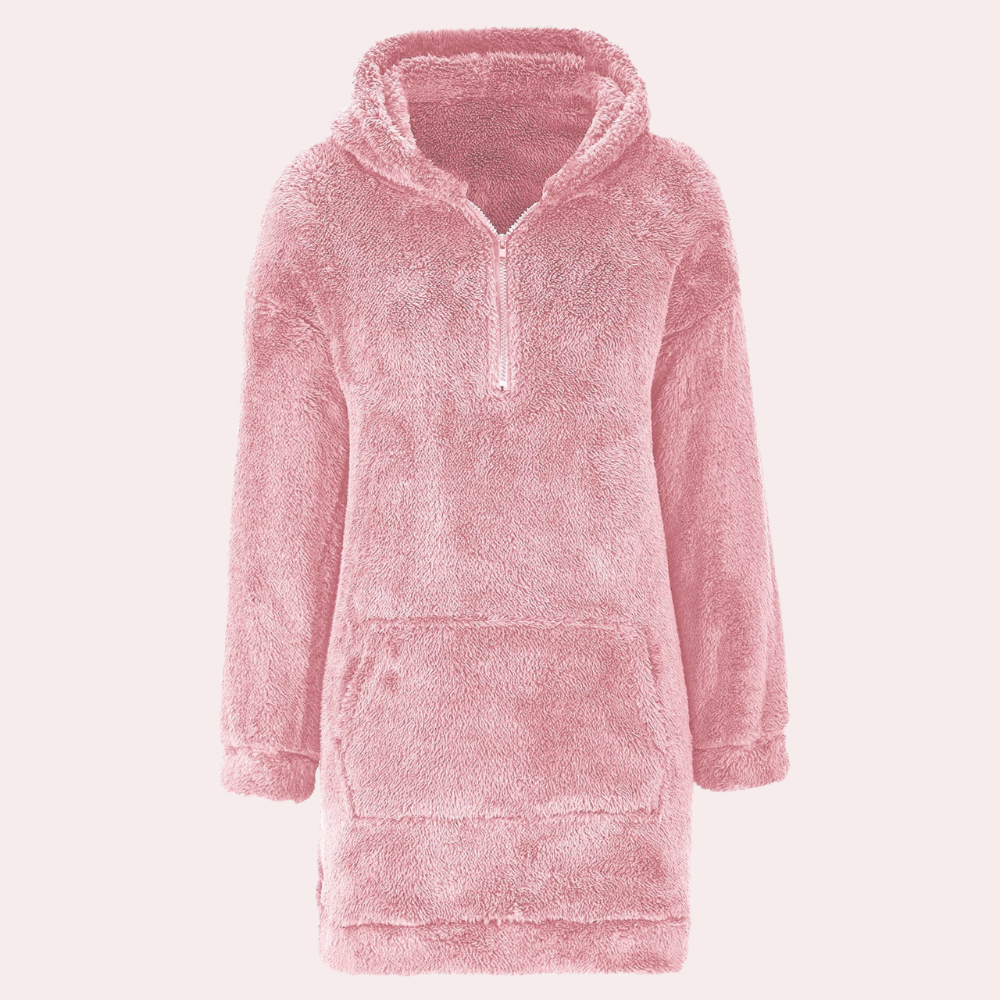 Grön damjacka med dragkedja, modern varm fleece hoodie för höstmode. Stilrent och bekvämt vinterytterplagg.
