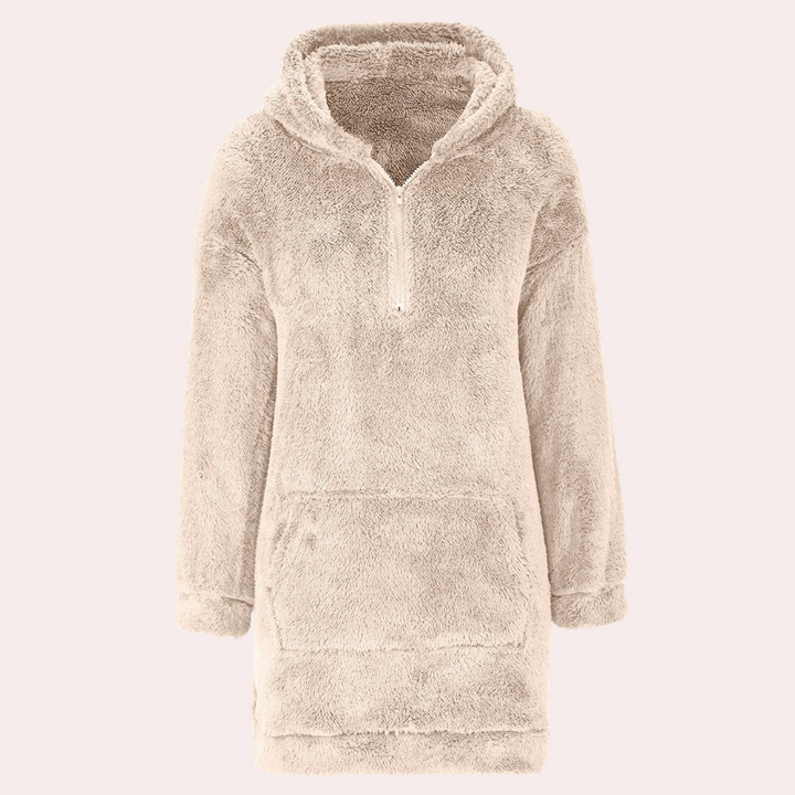 Grå dam vinterjacka med dragkedja, varm och mångsidig fleecehoodie. Idealisk vardagsjacka för höst & vinter.