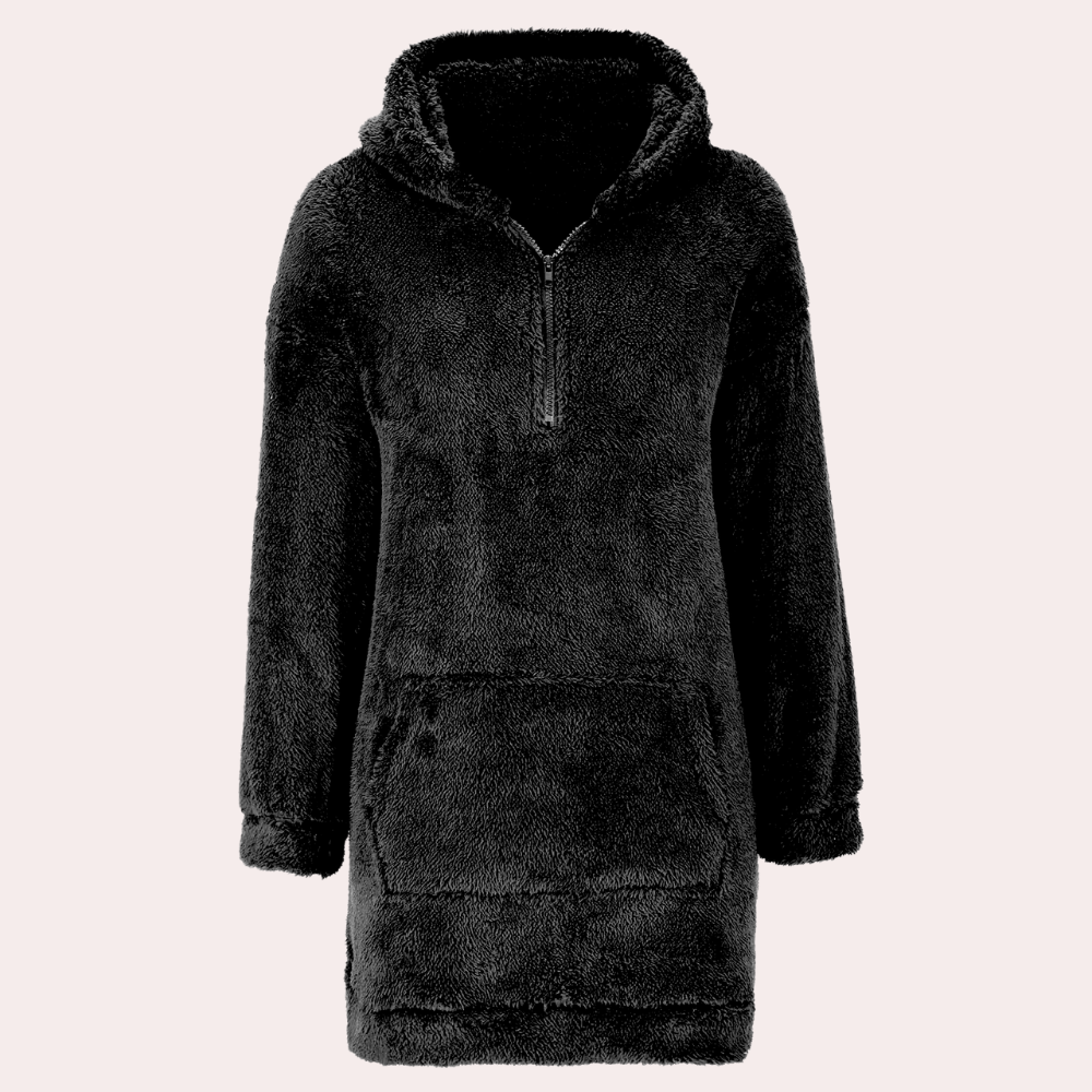 Varm dam hoodie jacka med dragkedja, mjuk fleece. Perfekt höstmode ytterplagg, bekväm och funktionell.