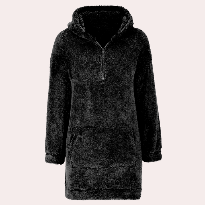Varm dam hoodie jacka med dragkedja, mjuk fleece. Perfekt höstmode ytterplagg, bekväm och funktionell.