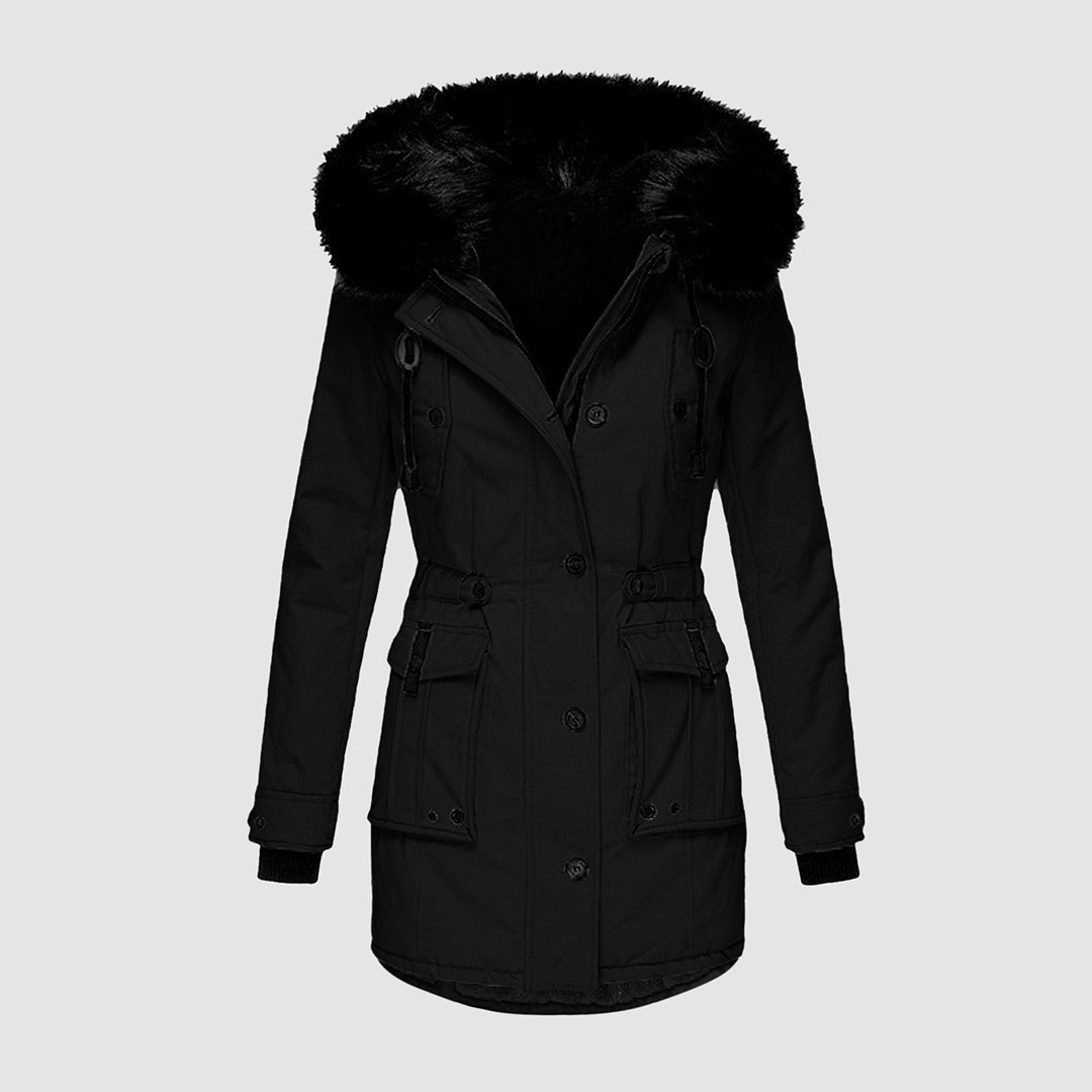 Trendig dam parka för vintern. Snygg och varm fritidsjacka som kombinerar mode med funktion, färgrik design.