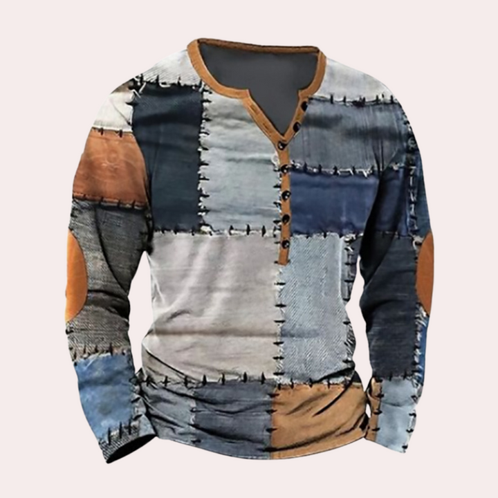Varm, stilren herrtröja för höst och vinter. Långärmad, stickad design för komfort och herrmode.