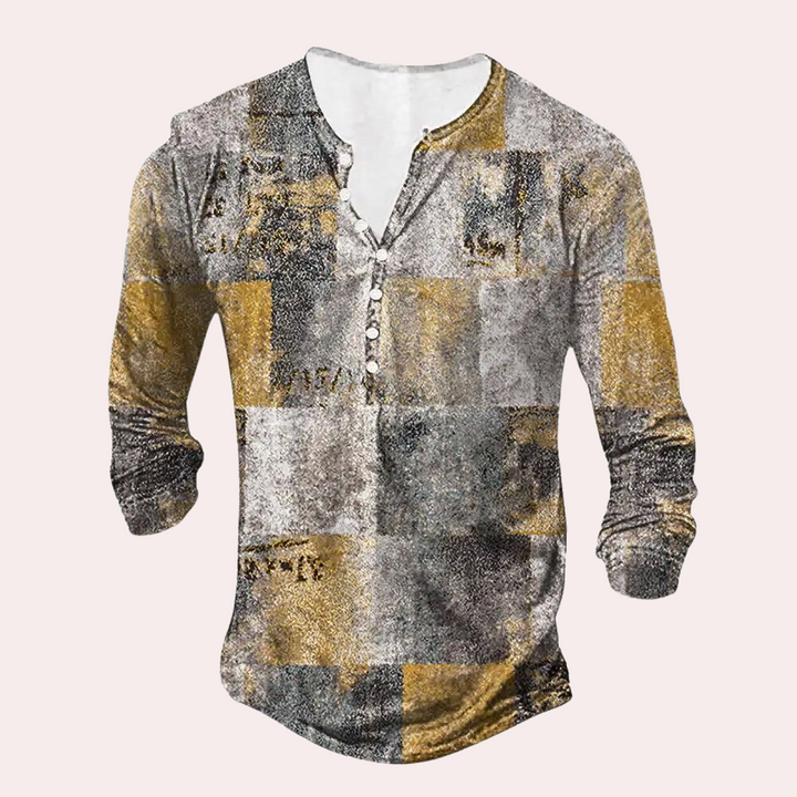 Modern herrtröja med Henley-design. En värmande och bekväm vintertröja för stilmedveten herrmode.