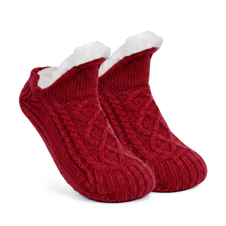Röda varmfodrade halksockor med mysig krage