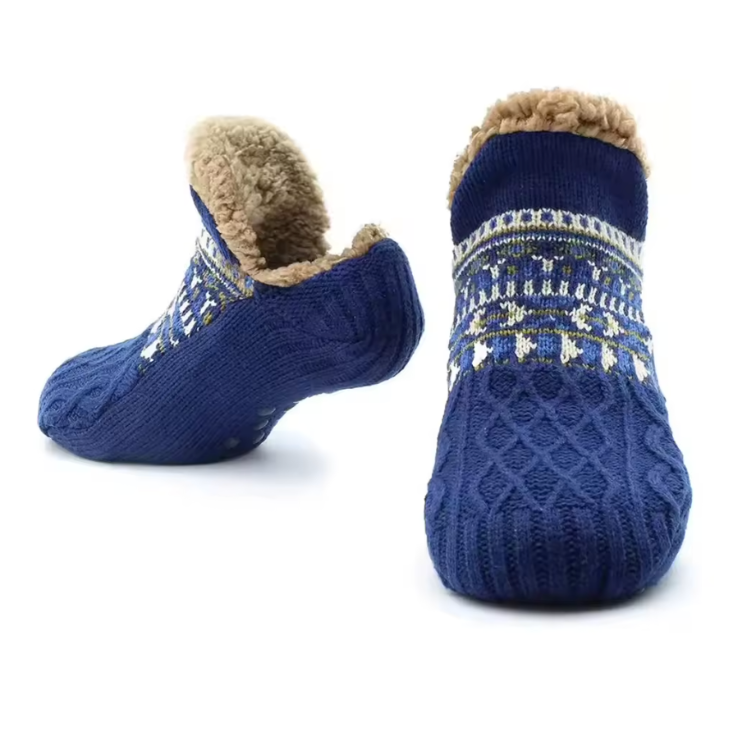Mörkgrå halksockor med fleecefoder för dam och herr, perfekta varma inneskor för kalla golv.
