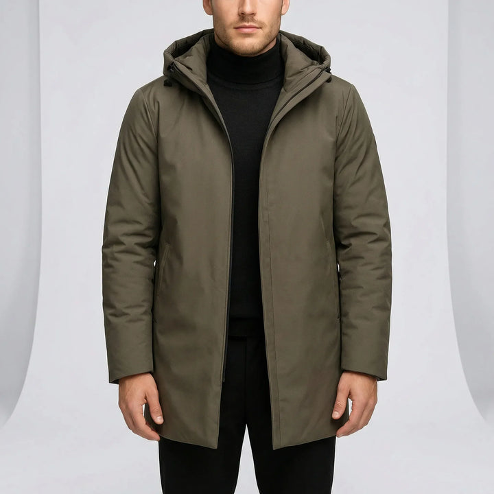 Stilig vattenavvisande herrkappa Oscar. Modern stadskappa för elegant herrmode, skyddar mot vind och regn.