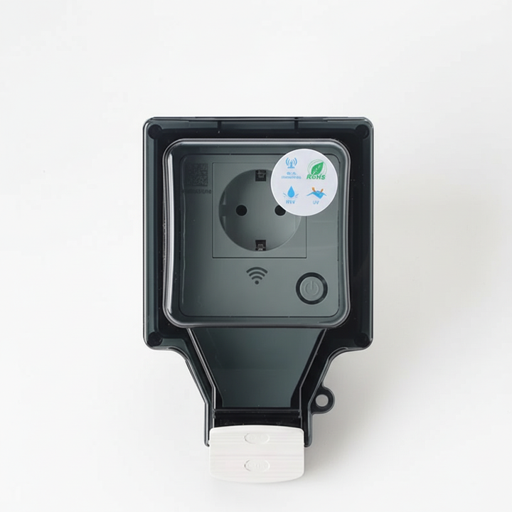Fjärrstyrd vattentålig smart utomhusstickkontakt för trädgård. WiFi-uttag för enkel SmartLife/Tuya integrering.