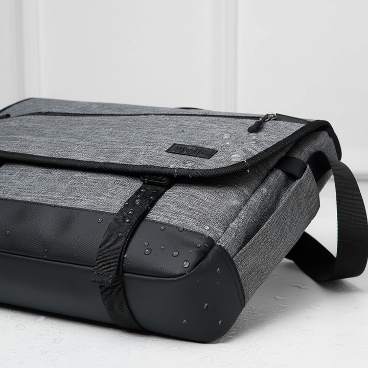 Skyddande unisex laptopväska i grå design, vattentät för dagligt bruk. Idealisk som arbetsväska eller skolväska.