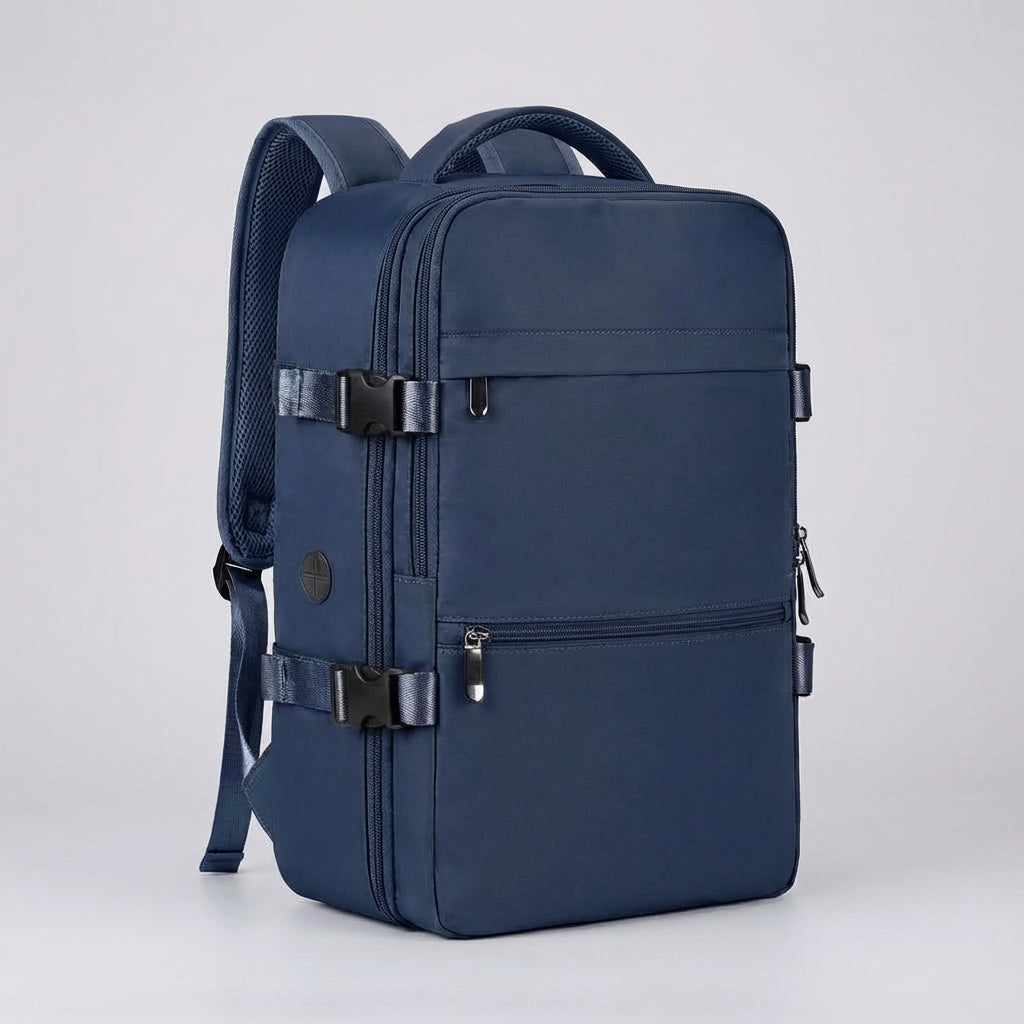 Praktisk kabinmåttsryggsäck, designad som handbagage. Vattentät unisex ryggsäck för organiserad resa.