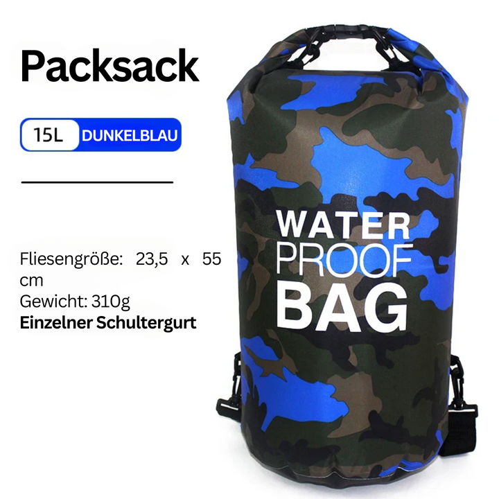 Rymlig vattentät ryggsäck med blöt- och torrfack för all utomhusutrustning. Skyddar innehållet.