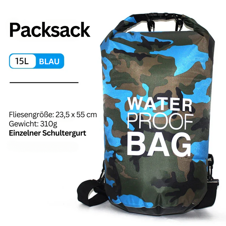 Vattentät ryggsäck/torrpåse för utomhusäventyr: kajak, vandring, fiske. Unisex med blöt-/torrfack.