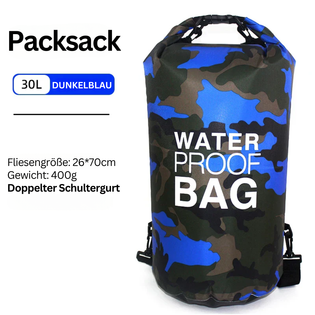 Vattentät unisex ryggsäck med torrpåsefunktion och blötfack. För kajak, vandring, camping.