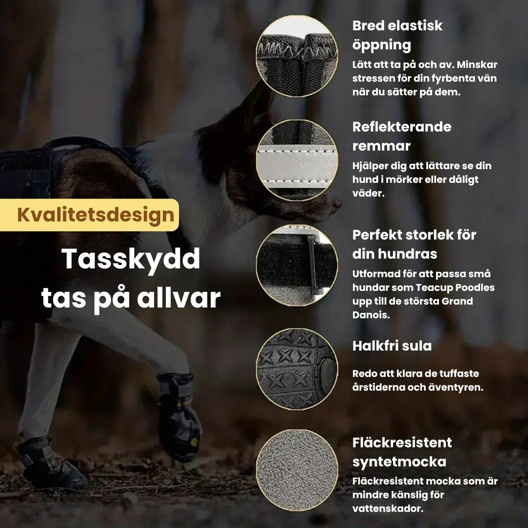 Högkvalitativa hundskor som ger tasskydd & komfort i alla förhållanden.