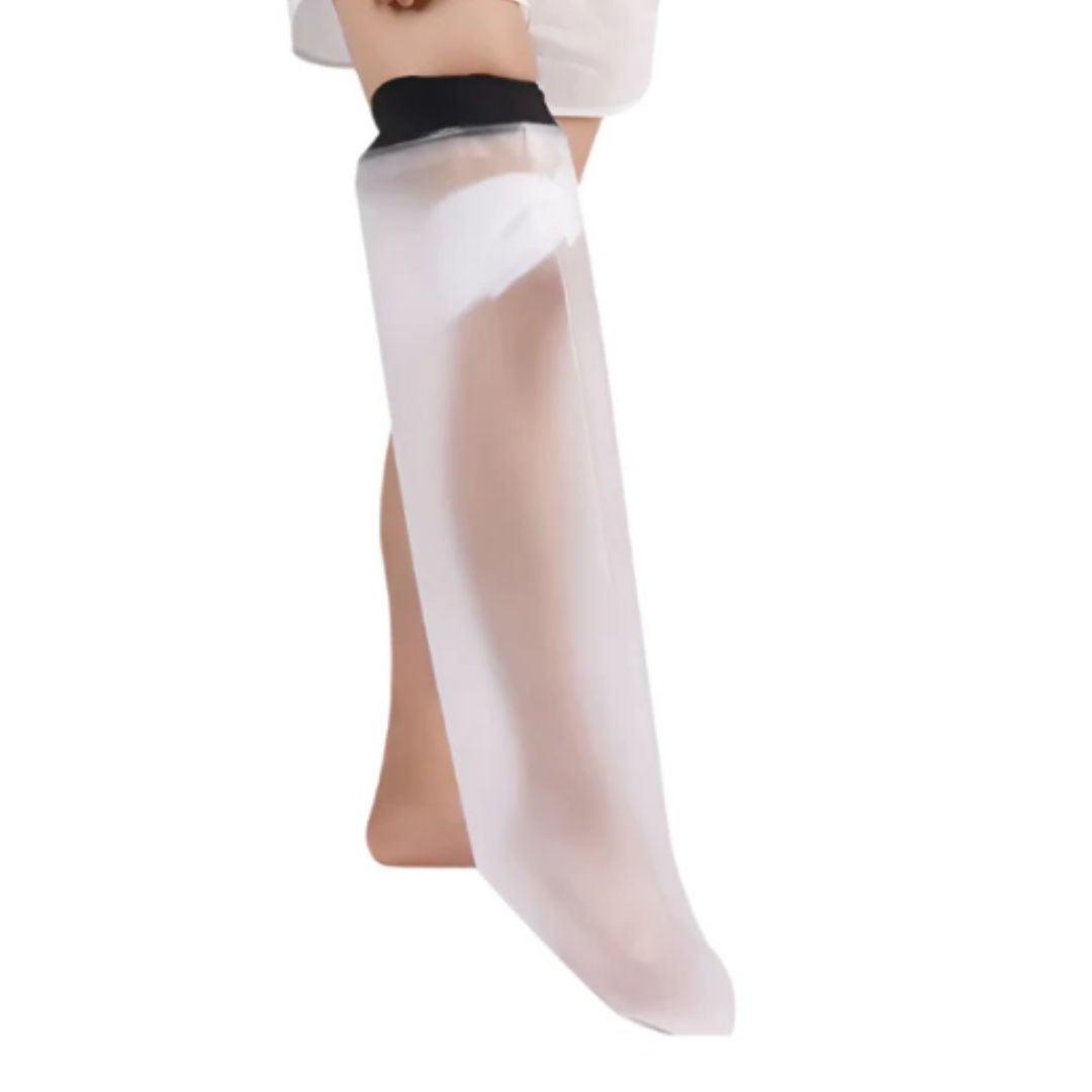Flexibelt duschskydd för hela benet. Vattentätt skydd för gips, sår & bandage under dusch.