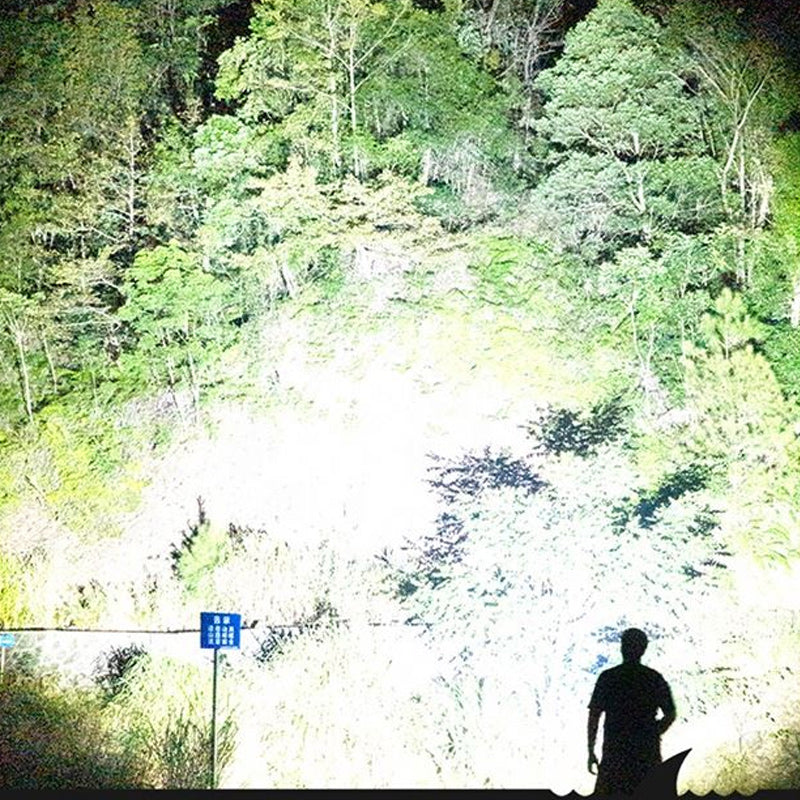 Vattentät LED-ficklampa med justerbara ljuslägen, kraftigt chassi av flygaluminium för äventyr i alla väder.