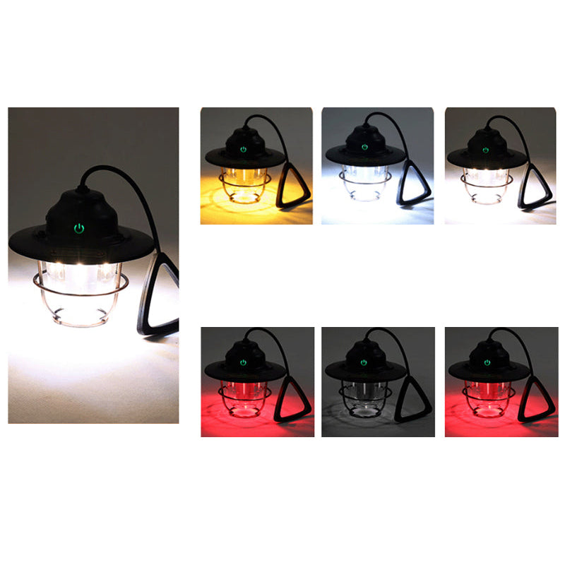 "Vattentät retro LED campinglykta med metallchassi och bekvämt bärhandtag, perfekt för utomhus och dekor."
