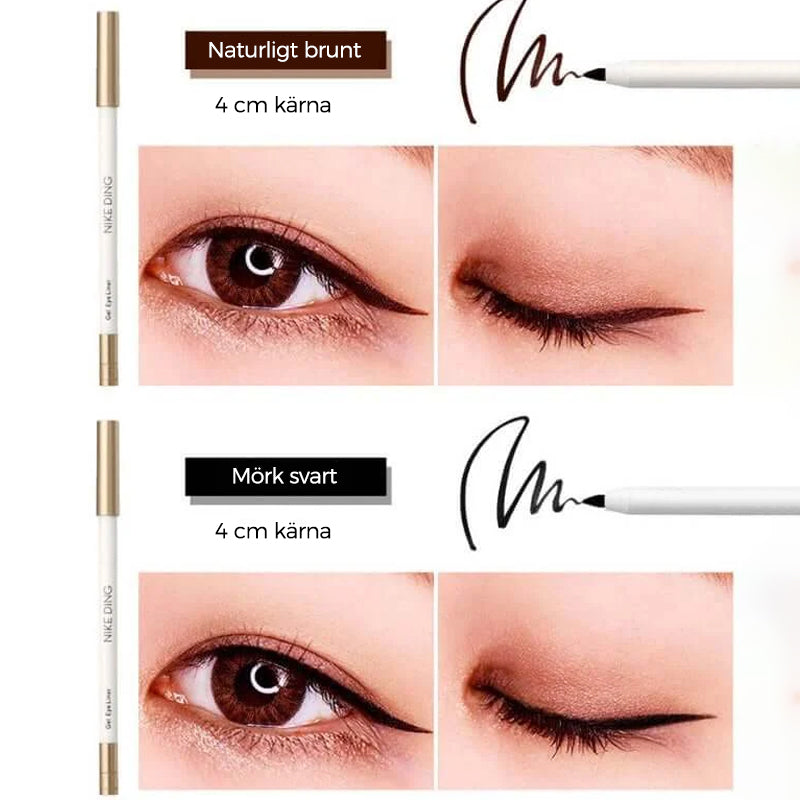 "Vattentät snabbtorkande eyeliner i elegant svart, tunn spets, lätt att använda för precis applicering."