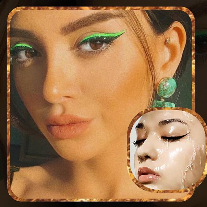 "Vattentäta, återanvändbara eyeliner- och ögonfransdekaler i olika färger, elegant design för kreativ makeup."