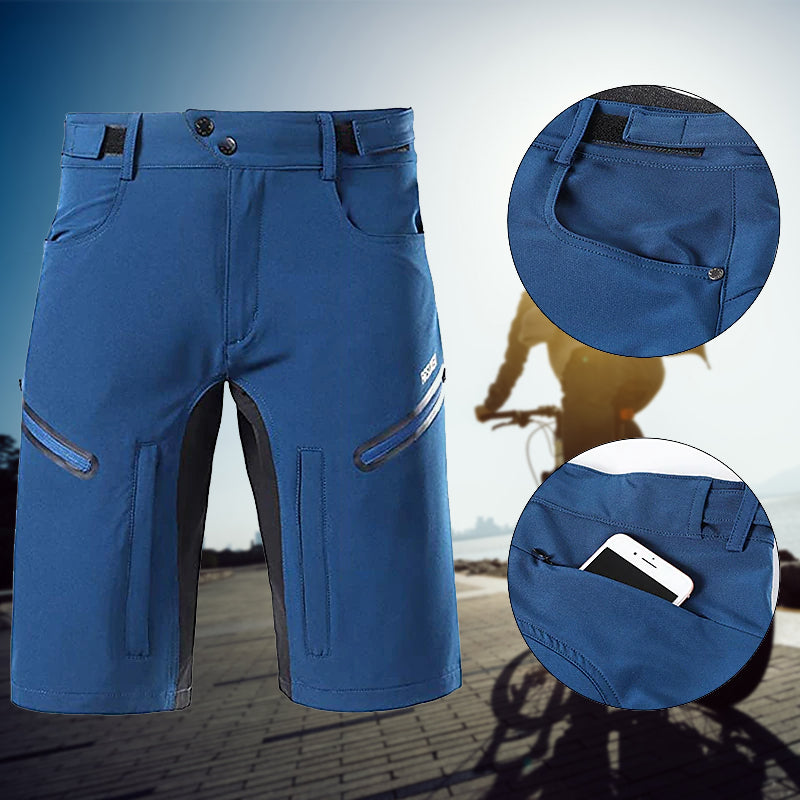 Översiktsbild av vattentäta cykelshorts för herrar med justerbar midja i olika färger