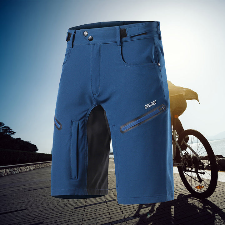 Vattentäta cykelshorts för herrar med justerbar midja, reflexdetaljer och fickor, svart färg