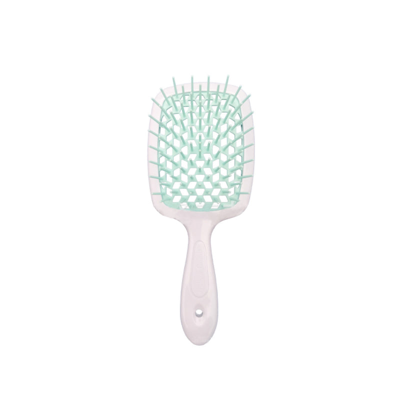 "Ventilerad avtrasslande hårborste i grönt, rosa, rött, svart, vitt. Effektiv för trasselfritt hår. Beauty & Wellbeing."