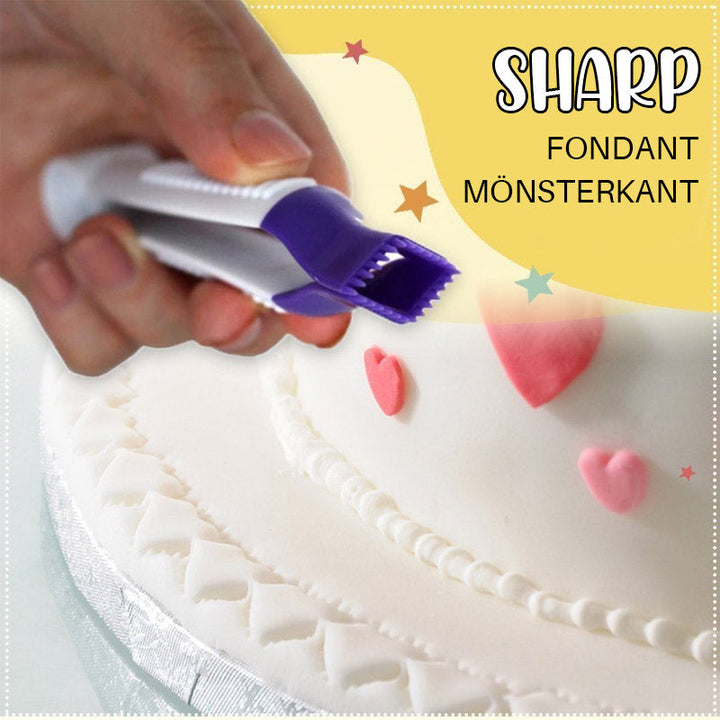 "Verktygssats för fondantdekorering med justerbara krusformar, perfekt för tårtdekoration och kreativ bakning."