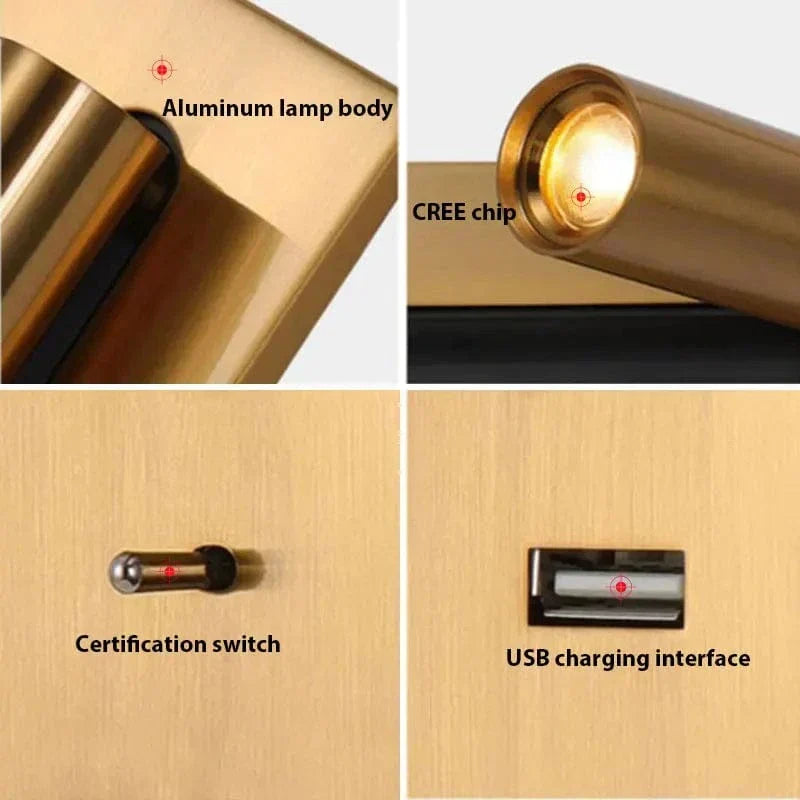 Justerbar USB-vägglampa för sovrum i minimalistisk och modern design