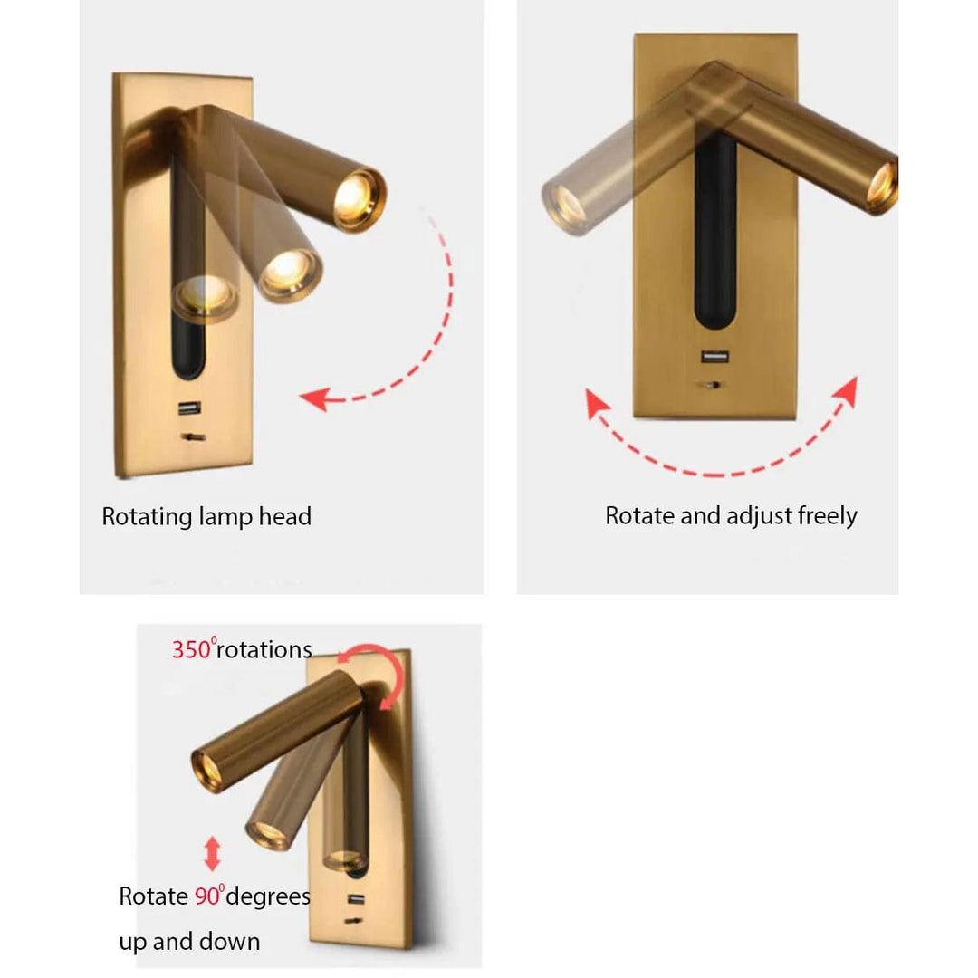 Illustration som visar lampans rotationsvinklar på 350 grader upp och ner