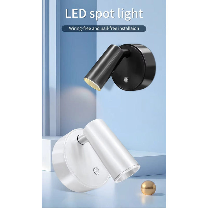 Svart och vit variant av trådlös LED-vägglampa med magnetfäste
