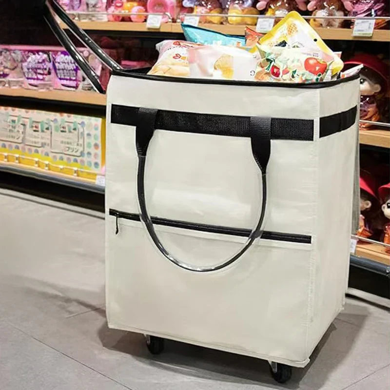 Återanvändbar shoppingväska med hjul. Hopfällbar rullväska, perfekt för bekväm transport av varor.