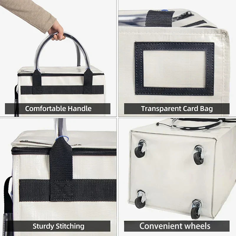 Hopfällbar matkasse med hjul. Lätt att förvara, perfekt som återanvändbar shopping- eller transportväska.