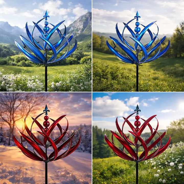 Stilig vindsnurra med lotusmotiv för blomsterbädd eller gräsmatta