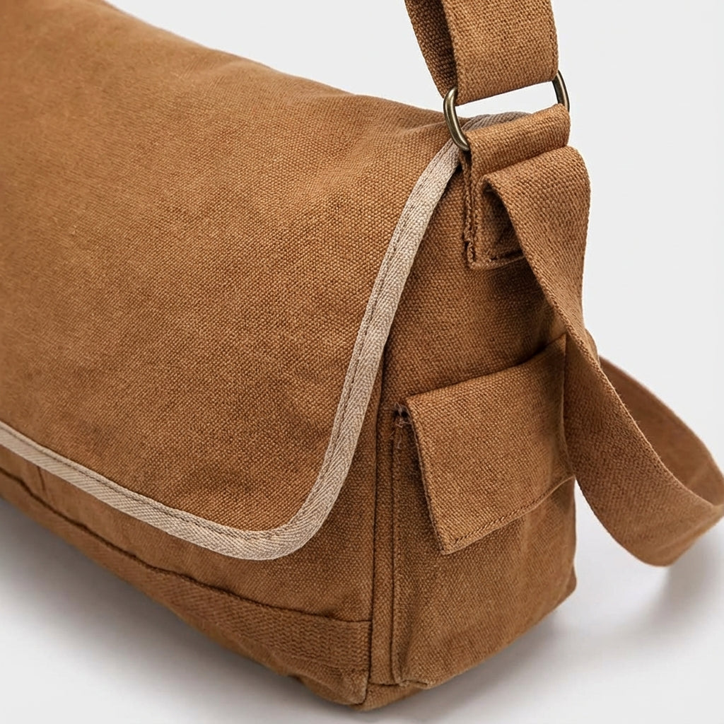 Slitstark vintage canvasväska i bomull, perfekt som axelväska för unisex. Mångsidig för resor & daglig användning.