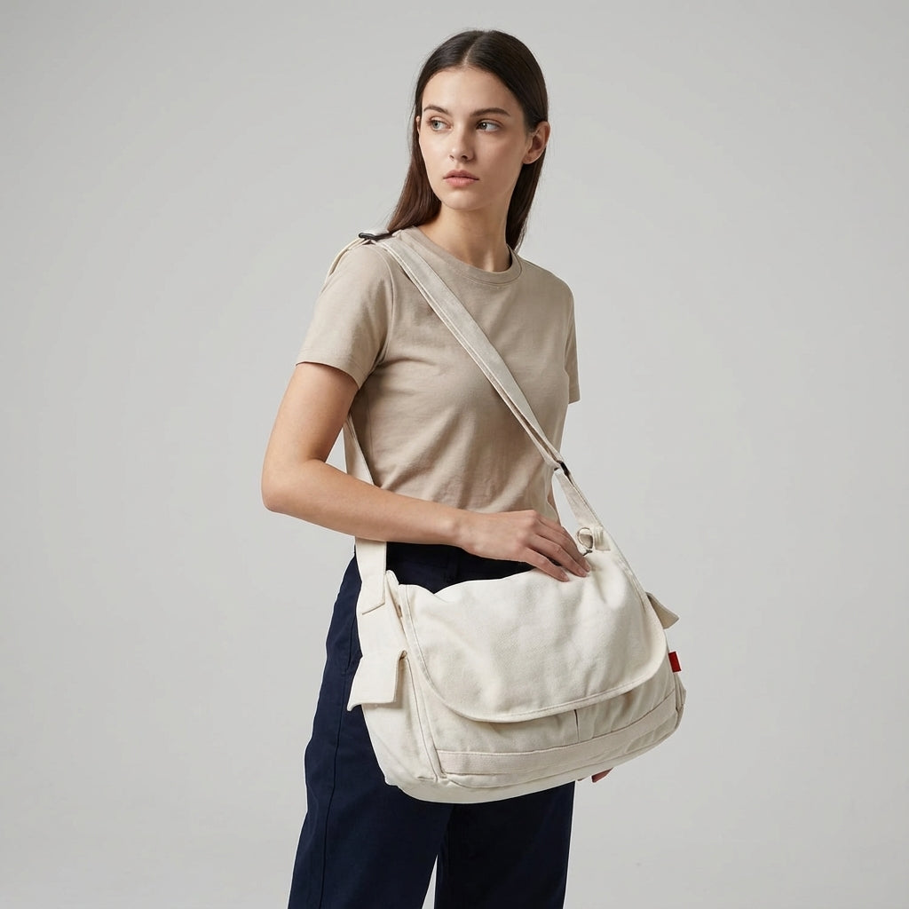 UrbanSatchel vintage canvas axelväska, unisex. Stilren och praktisk messengerbag, perfekt som vardagsväska.