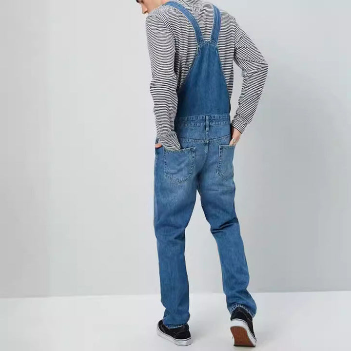 Bekväma herr jeans hängselbyxor i vintage denim design, justerbara och idealiska för casual utomhusbruk.