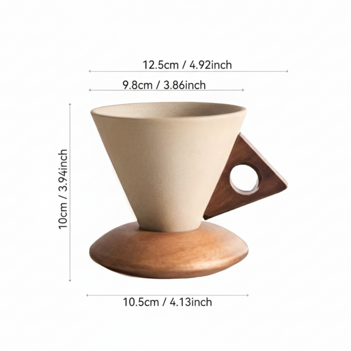 Samling vintage keramik kaffekoppar med trähandtag, kompletterar din porslinssamling.