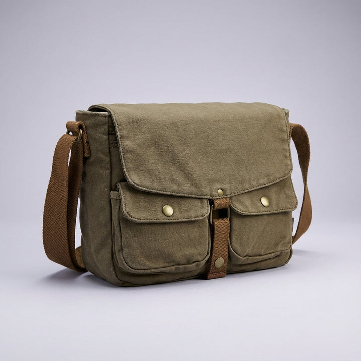 Hållbar vintage kanvasväska. Unisex crossbody- och messengerbag för daglig användning.