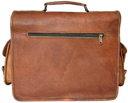Närbild av textur på vintage getskinn messenger bag, visar handgjorda detaljer & slitstark läderkvalitet.