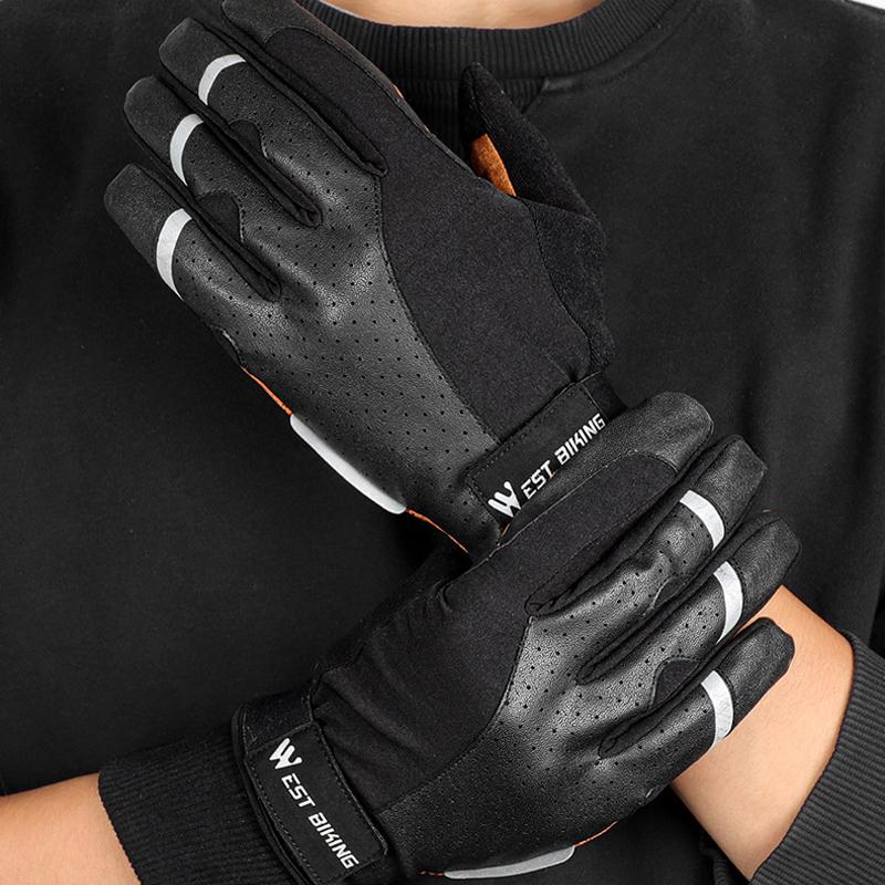 "Vinterhandskar för cykel, herr, vattenavvisande, svart polyester med fleecefoder, reflexband och pekskärmtips"
