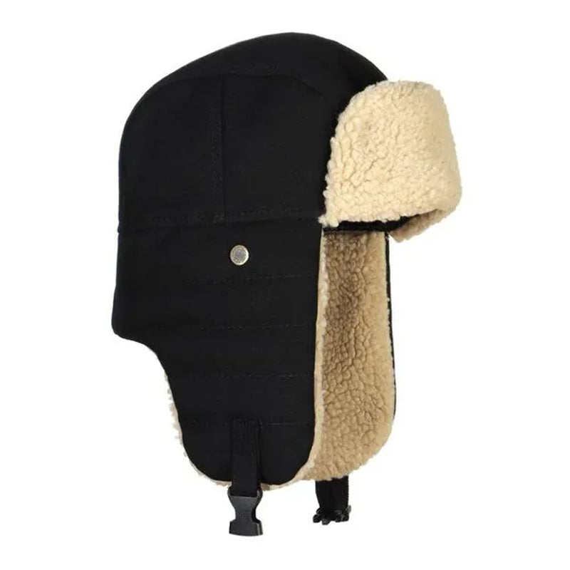 Vintermössa i fleece med öronvärmare för herr och dam, varm och trendig, finns i brun, grön, marinblå och svart.