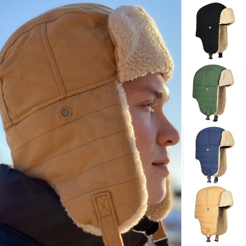 Vintermössa i fleece med öronvärmare för herr och dam, varm och trendig, finns i brun, grön, marinblå och svart.