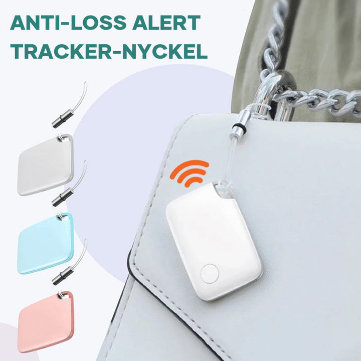 Smart Bluetooth-spårare i vit färg, kompakt och bärbar, idealisk för nycklar, husdjur och fordon.