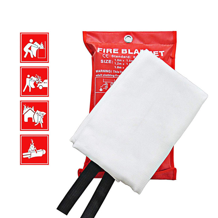 Vit brandfilt av glasfiber, 1x1 m, för värmeskydd. Robust, återanvändbar säkerhetsprodukt för hushållsbruk.