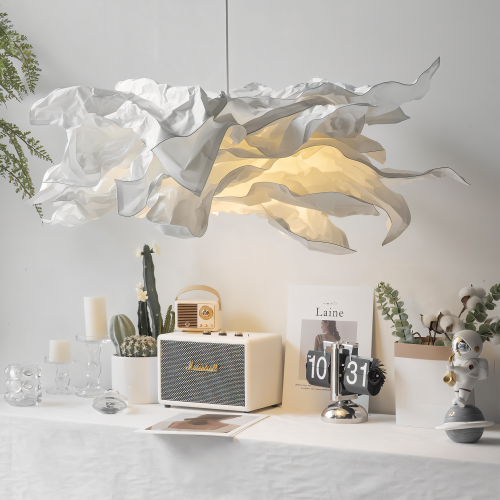 Vit DIY papperspendellampa, modern taklampa för unik heminredning.