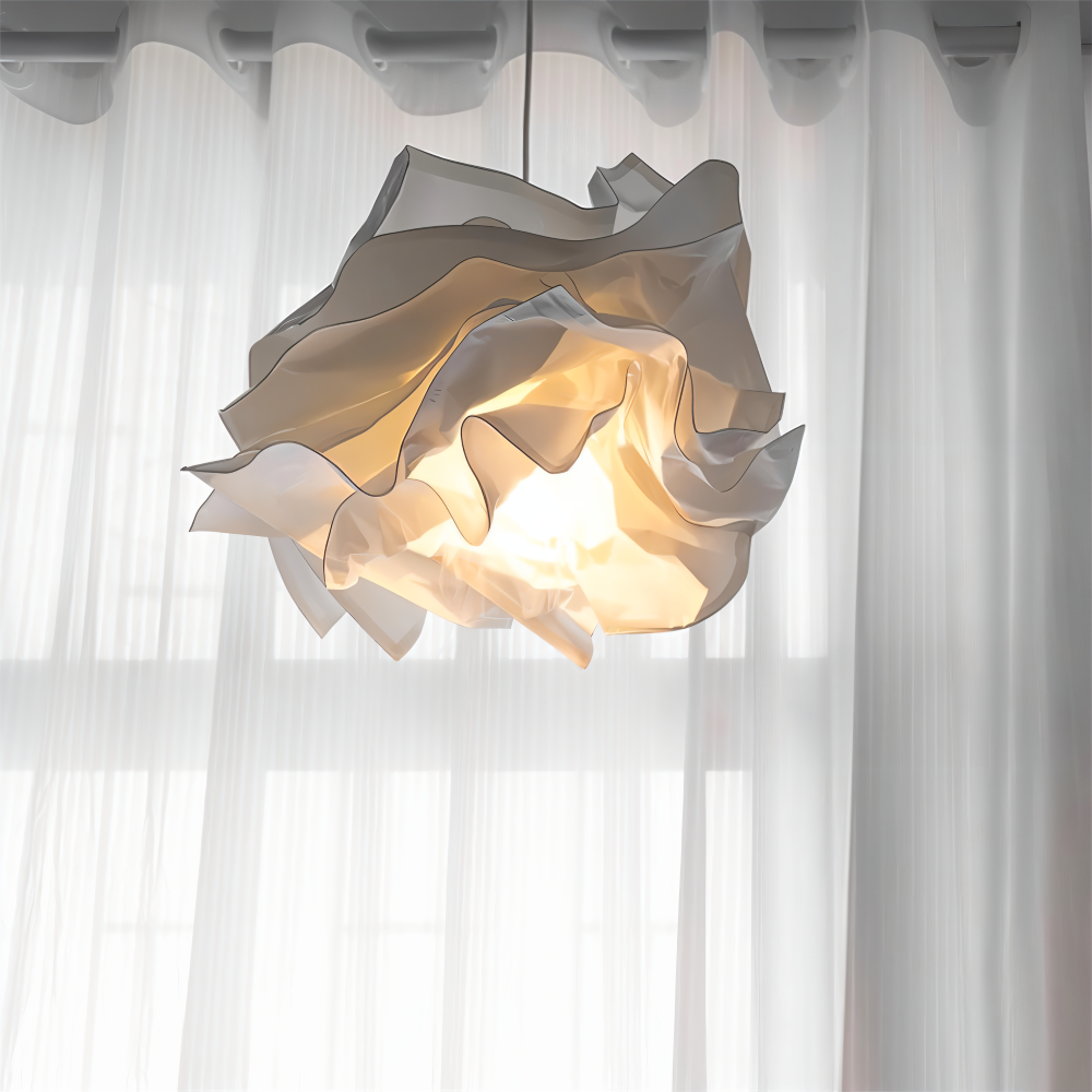 Miljövänlig vit papperslampa, unik DIY pendellampa för medveten heminredning.