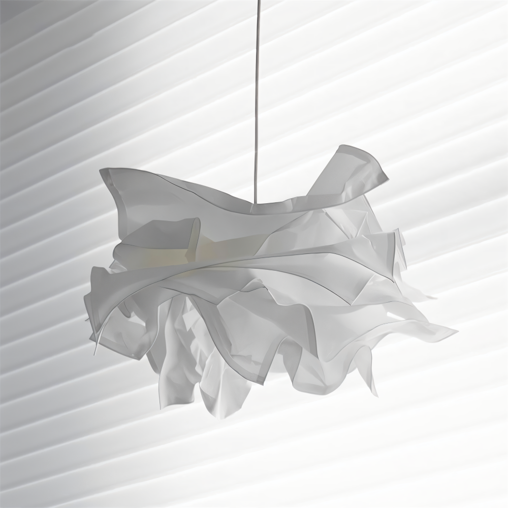 Unik vit papperslampa i organisk form, DIY taklampa för modern belysning i hemmet.