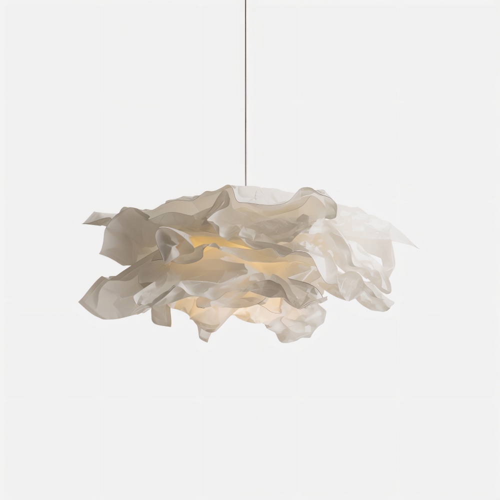 Wabi sabi-inspirerad vit papperslampa, en DIY pendellampa för rofylld heminredning.